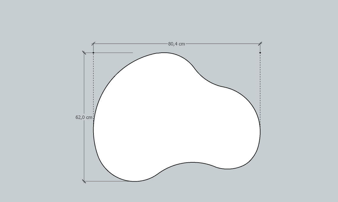 Nieregularny kształt białego kleksa na szarym tle, przypominający lustro LED cloud_80_wymiar, o wymiarach podanych na etykiecie: 80,4 cm szerokości i 62,0 cm wysokości.
